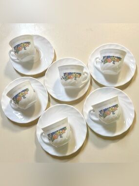Vintage Arcopal France Florine Milk Glass Teacups and Saucers Collection Sets